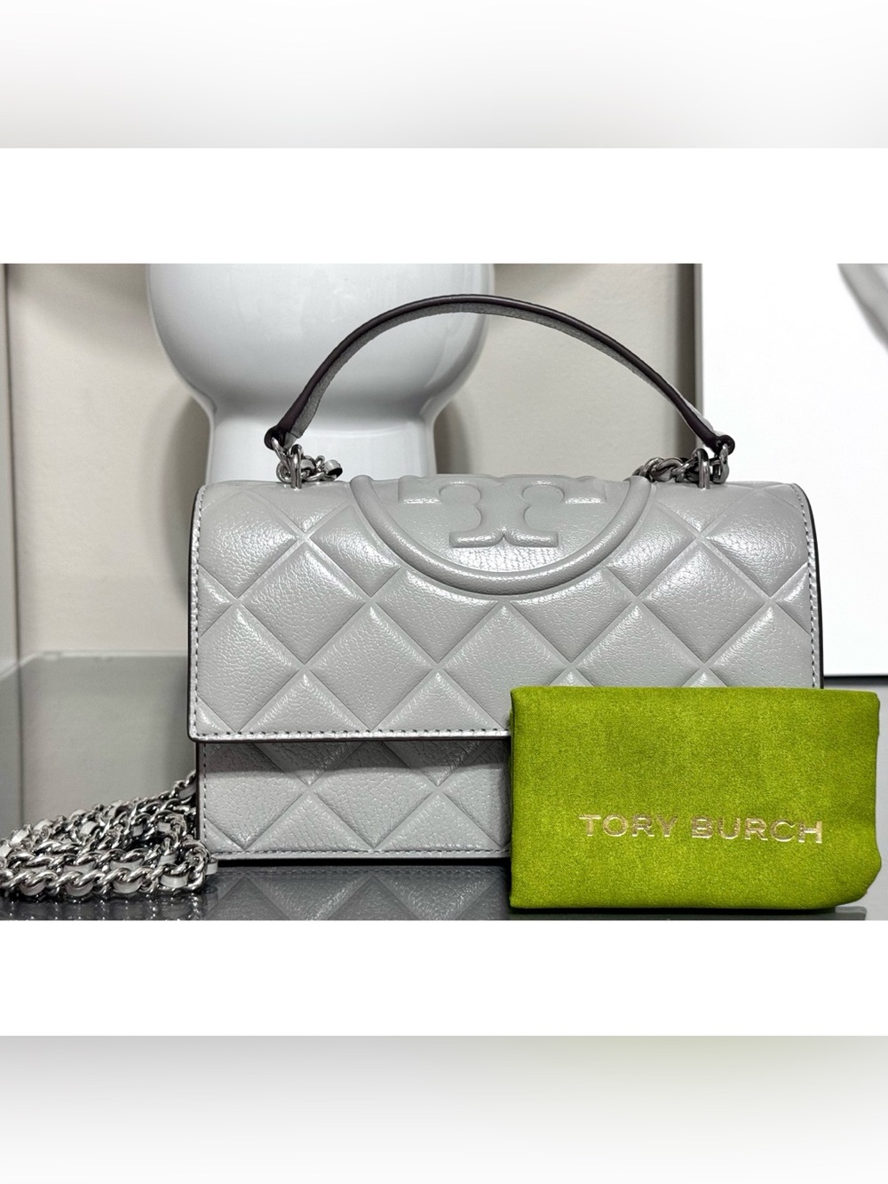 TORY BURCH SMALL FLEMING SHOULDER BAG, GRAY